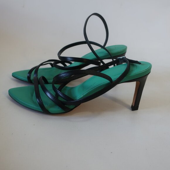 NWOB Womens Iro Black Green Open Pointy Toe Strap Sandal Leather Heels 37 US/6.5 - Picture 8 of 14